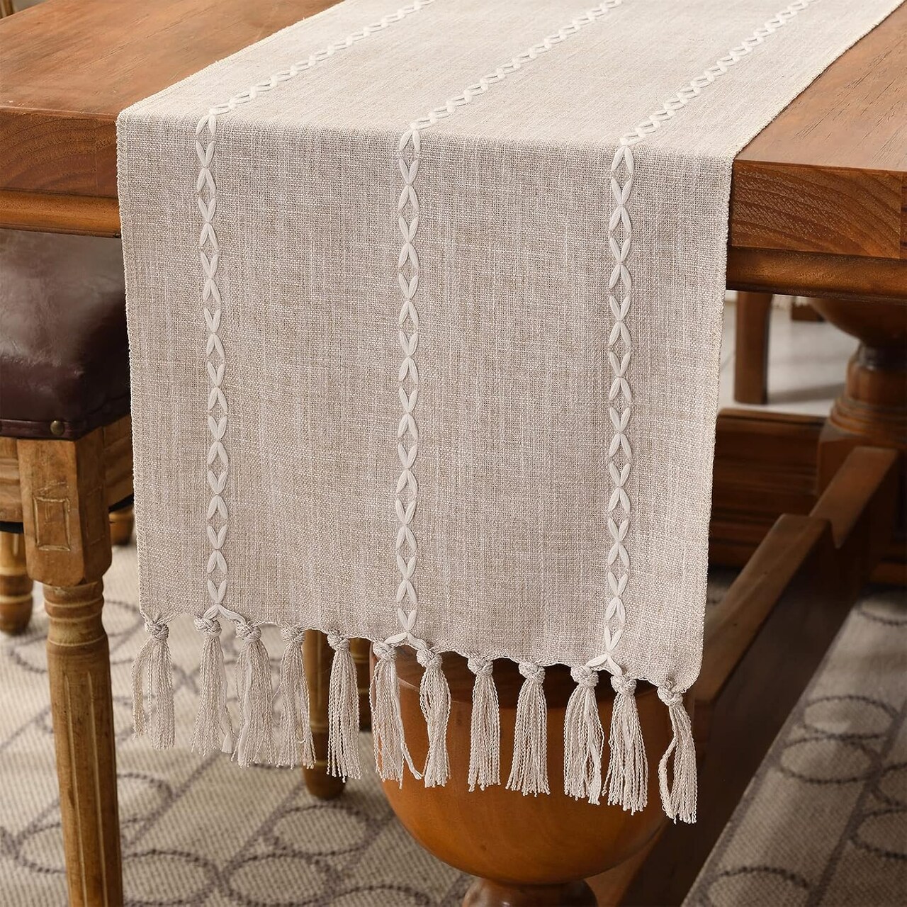 Rustic Linen Table Runner Farmhouse Style (Light Coffee) 13"×72"